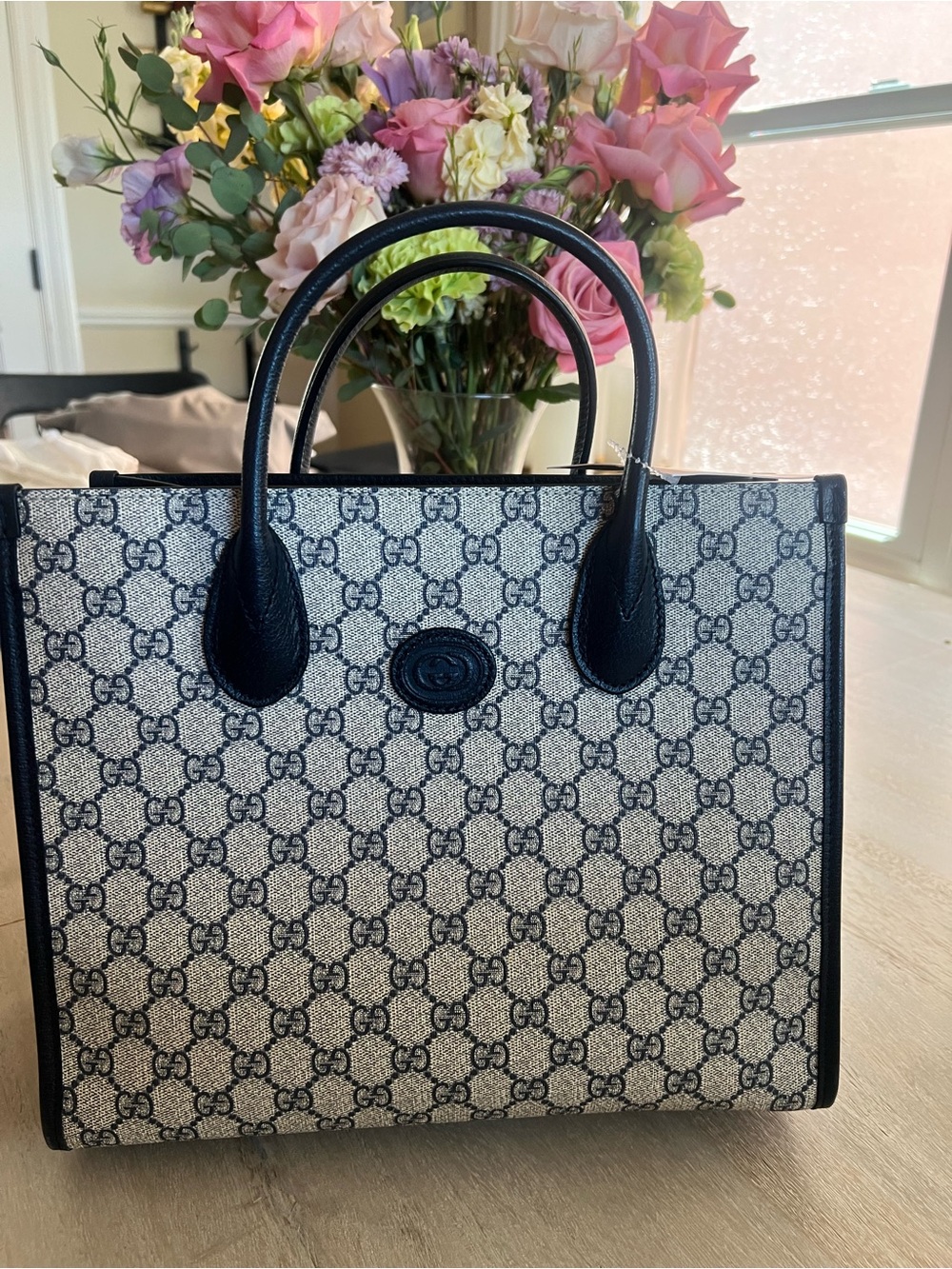 Gucci Navy GG Canvas Small Top Handle Tote-Authentic